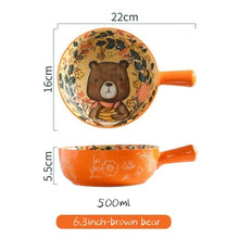 Load image into Gallery viewer, Single Handle Ceramic Bowl Noodle Bowl Forest Animal Design Large Bowl