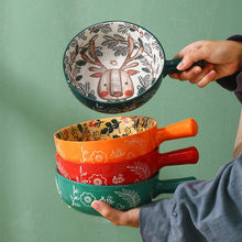 Load image into Gallery viewer, Single Handle Ceramic Bowl Noodle Bowl Forest Animal Design Large Bowl