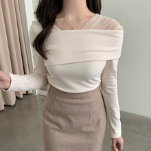 Load image into Gallery viewer, Square Neck Mesh Patchwork Shirts for Women All match Off shoulder