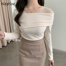 Load image into Gallery viewer, Square Neck Mesh Patchwork Shirts for Women All match Off shoulder