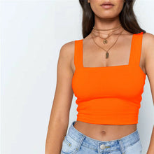 Load image into Gallery viewer, Square Neck Sleeveless Summer Crop Top White Women Black Casual Basic