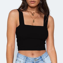 Load image into Gallery viewer, Square Neck Sleeveless Summer Crop Top White Women Black Casual Basic