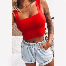 Load image into Gallery viewer, Square Neck Sleeveless Summer Crop Top White Women Black Casual Basic