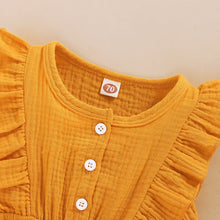 Load image into Gallery viewer, Summer Baby Girls Romper + Headband Cotton Linen Ruffles Sleeveless