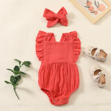 Load image into Gallery viewer, Summer Newborn Infant Baby Girls Romper + Headband Muslin Sleeveless