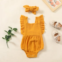 Load image into Gallery viewer, Summer Newborn Infant Baby Girls Romper + Headband Muslin Sleeveless