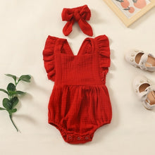 Load image into Gallery viewer, Summer Newborn Infant Baby Girls Romper + Headband Muslin Sleeveless