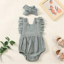 Load image into Gallery viewer, Summer Newborn Infant Baby Girls Romper + Headband Muslin Sleeveless