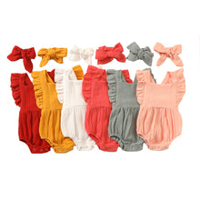 Load image into Gallery viewer, Summer Newborn Infant Baby Girls Romper + Headband Muslin Sleeveless