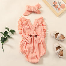 Load image into Gallery viewer, Summer Newborn Infant Baby Girls Romper + Headband Muslin Sleeveless