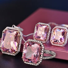 Load image into Gallery viewer, Top Quality 925 Silver Jewelry Sets Pink Quartz Cubic Zircon Ring
