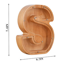 Load image into Gallery viewer, Twenty six Letter Piggy Bank Wooden Coin Money Saving Box Jar Coins