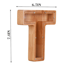 Load image into Gallery viewer, Twenty six Letter Piggy Bank Wooden Coin Money Saving Box Jar Coins
