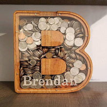 Load image into Gallery viewer, Twenty six Letter Piggy Bank Wooden Coin Money Saving Box Jar Coins