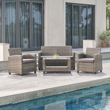 Load image into Gallery viewer, Vifah Gabrielle Resin Wicker Mixed Acacia Wood Patio Lounge Sofa Set