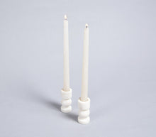 Load image into Gallery viewer, Turned White Stone Candle Holders (set of 2)