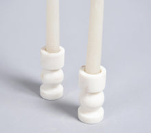Load image into Gallery viewer, Turned White Stone Candle Holders (set of 2)