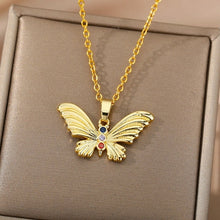 Load image into Gallery viewer, Zircon Butterfly Pendant Necklace For Women Stainless Steel Gold Chain