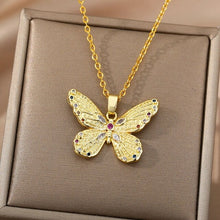 Load image into Gallery viewer, Zircon Butterfly Pendant Necklace For Women Stainless Steel Gold Chain