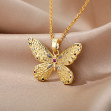 Load image into Gallery viewer, Zircon Butterfly Pendant Necklace For Women Stainless Steel Gold Chain