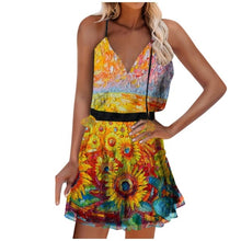 Load image into Gallery viewer, Summer Y2k Vintage Elegant Women's Dress V-neck Printed Sleeveless Ruffled Suspender Plus Size Lady Dresses 2021 Vestidos