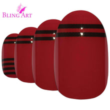 Load image into Gallery viewer, False Nails by Bling Art Red Black Glossy Oval Medium Fake 24 Acrylic