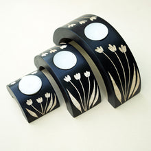 Load image into Gallery viewer, Wooden Crescent Tealight Holder Set in Tulip Design
