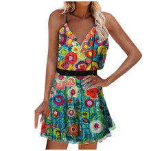 Load image into Gallery viewer, Summer Y2k Vintage Elegant Women's Dress V-neck Printed Sleeveless Ruffled Suspender Plus Size Lady Dresses 2021 Vestidos