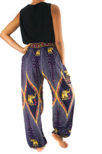 Load image into Gallery viewer, Purple PEACOCK ELEPHANT Pants Women Boho Pants Hippie