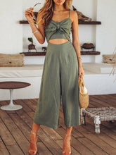 Load image into Gallery viewer, V Neck Bow Suspender Playsuit Wide Leg Pants Overalls