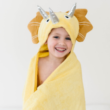 Load image into Gallery viewer, Toddler Hooded Towel Yellow Dinosaur
