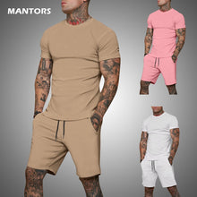 Load image into Gallery viewer, Short Sleeve T-shirt Men Set Two Pieces | Shorts Two Piece Set Men

