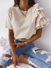 Load image into Gallery viewer, O Neck Solid Blouse Shirt Layered Ruffle Tops Blusa

