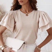 Load image into Gallery viewer, O Neck Solid Blouse Shirt Layered Ruffle Tops Blusa
