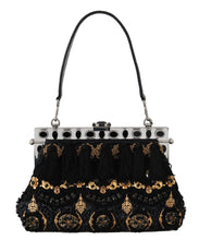 Load image into Gallery viewer, Dolce &amp; Gabbana VANDA Black Crystal Tassel Gold Charms Party Bag
