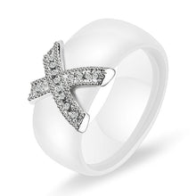 Load image into Gallery viewer, 6mm White Black Ceramic Rings Plus Cubic Zirconia For Women Gold Color
