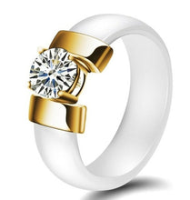 Load image into Gallery viewer, 6mm White Black Ceramic Rings Plus Cubic Zirconia For Women Gold Color
