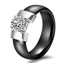 Load image into Gallery viewer, 6mm White Black Ceramic Rings Plus Cubic Zirconia For Women Gold Color
