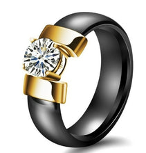 Load image into Gallery viewer, 6mm White Black Ceramic Rings Plus Cubic Zirconia For Women Gold Color
