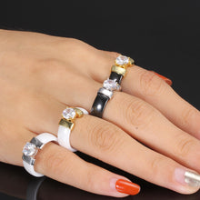 Load image into Gallery viewer, 6mm White Black Ceramic Rings Plus Cubic Zirconia For Women Gold Color
