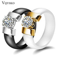 Load image into Gallery viewer, 6mm White Black Ceramic Rings Plus Cubic Zirconia For Women Gold Color
