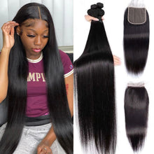 Load image into Gallery viewer, Bone Straight Human Hair Bundles With Closure Lace Closures With
