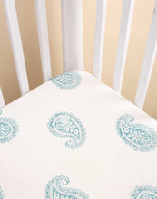 Load image into Gallery viewer, TEAL PAISLEY FITTED CRIB SHEET
