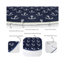 Load image into Gallery viewer, White Anchors Printed Blue Decorative Marine Washable Round Rug |
