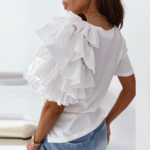 Load image into Gallery viewer, O Neck Solid Blouse Shirt Layered Ruffle Tops Blusa
