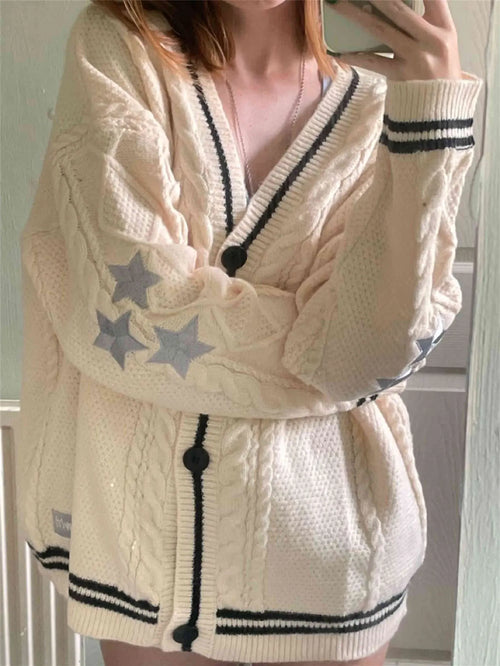 Deeptown Y2K Vintage Swift Knitted Cardigan Women Autumn Tay Star