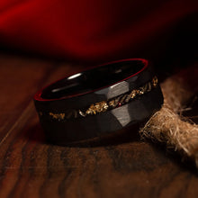 Load image into Gallery viewer, 8mm Tungsten Carbide Hammer ring, meteorite gold foil men&#39;s ring,
