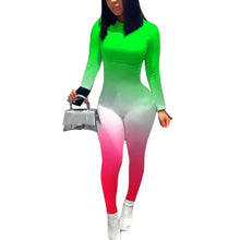 Load image into Gallery viewer, Skinny Long Sleeve Print Patchwork Skinny Fluorescent Jumpsuit Women
