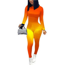 Load image into Gallery viewer, Skinny Long Sleeve Print Patchwork Skinny Fluorescent Jumpsuit Women
