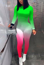Load image into Gallery viewer, Skinny Long Sleeve Print Patchwork Skinny Fluorescent Jumpsuit Women
